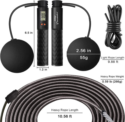 Weighted Jump Rope with Counter - 3 Jump Ropes for Working Out, Heavy Jumping Rope & Light Skipping Rope & Cordless Jump Ropes Fitness, 3 Modes Exercise Jumprope for Women Men Indoor & Outdoor